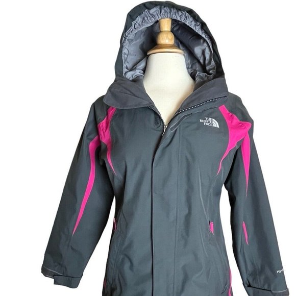 The North Face Jacket Girls L 14 16 Hy Dry Vent Hood Zip Gray Pink Waterproof - Picture 1 of 7